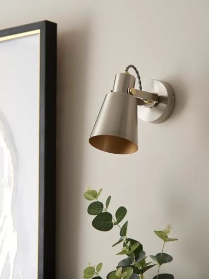 Single Wall Spotlight, Satin Steel/Gold